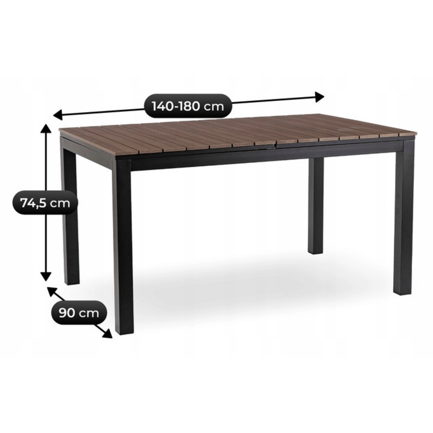 Zestaw Mebli Ogrodowych Stół ARGOS 140-180 cm Orzech i 4 Fotele FRESNO Czarne