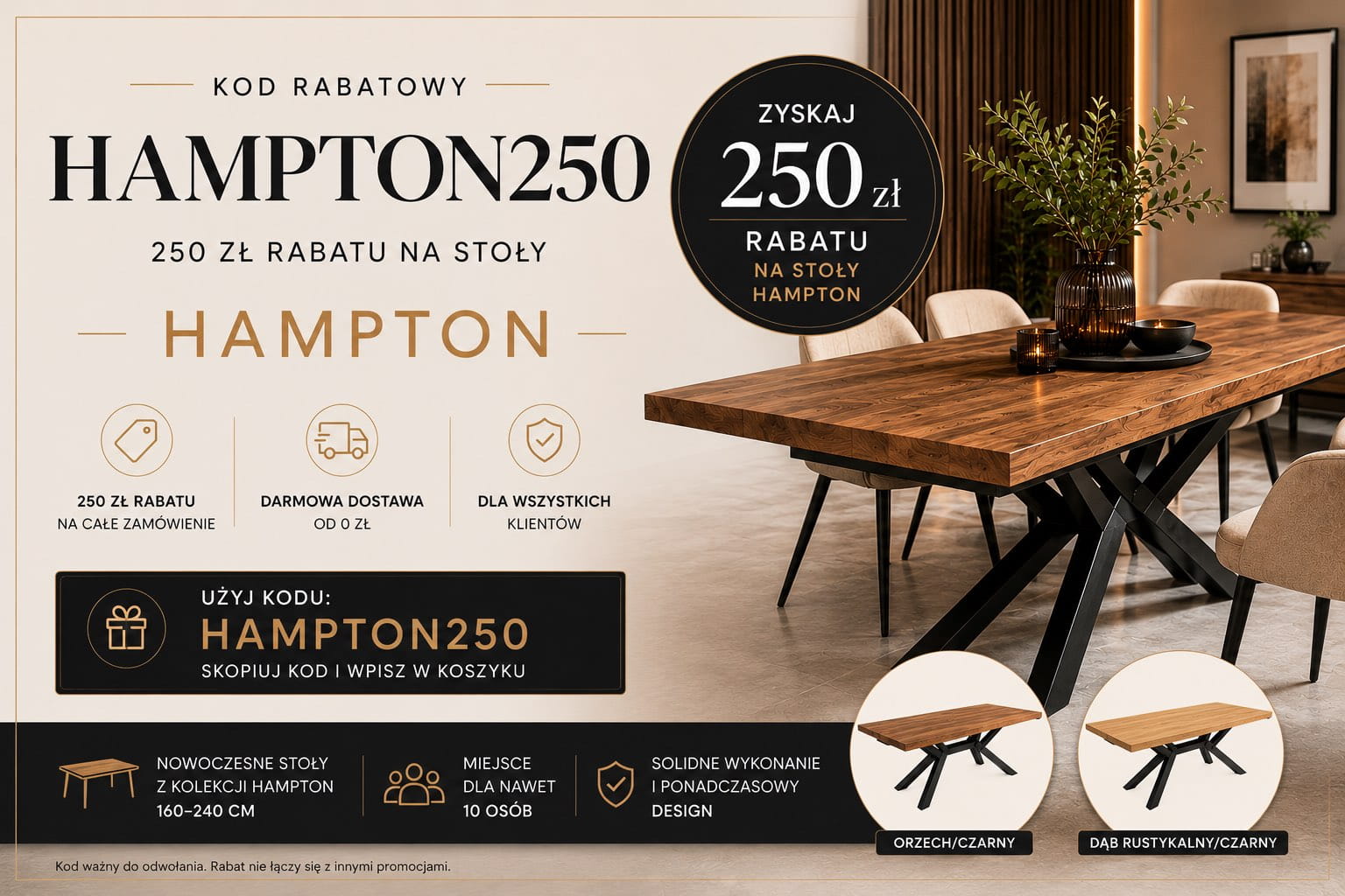 Baner 250zł na stoły serii Hampton.webp