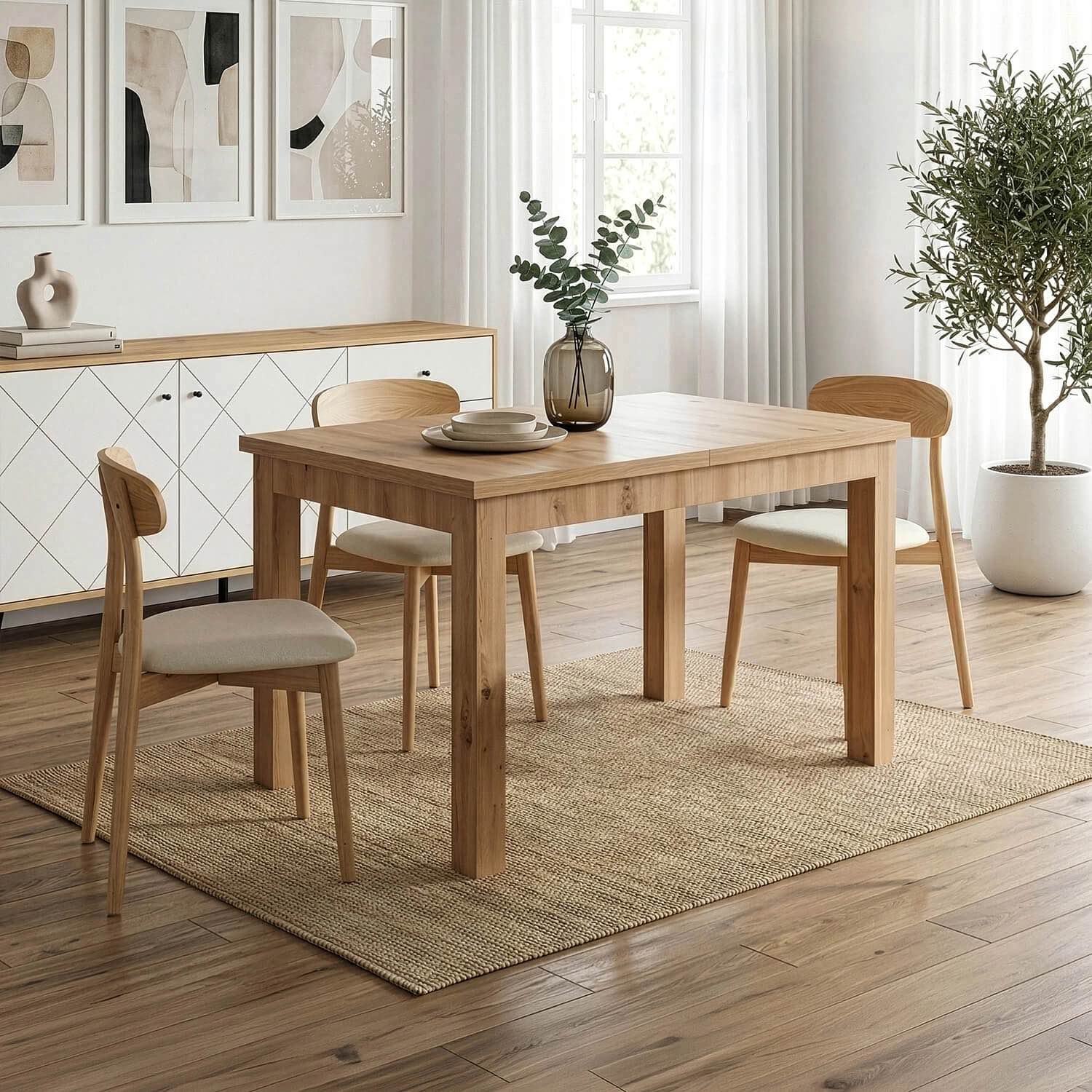 Stół do jadalni salonu SKUBI Rozkładany 120-160 cm Dąb Artisan dla 8 osób