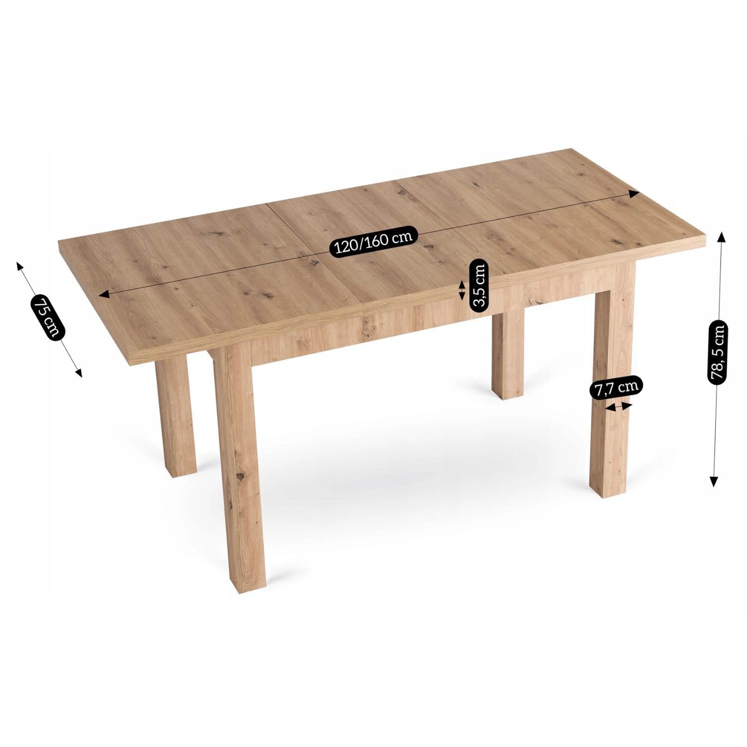 Stół do jadalni salonu SKUBI Rozkładany 120-160 cm Dąb Artisan dla 8 osób