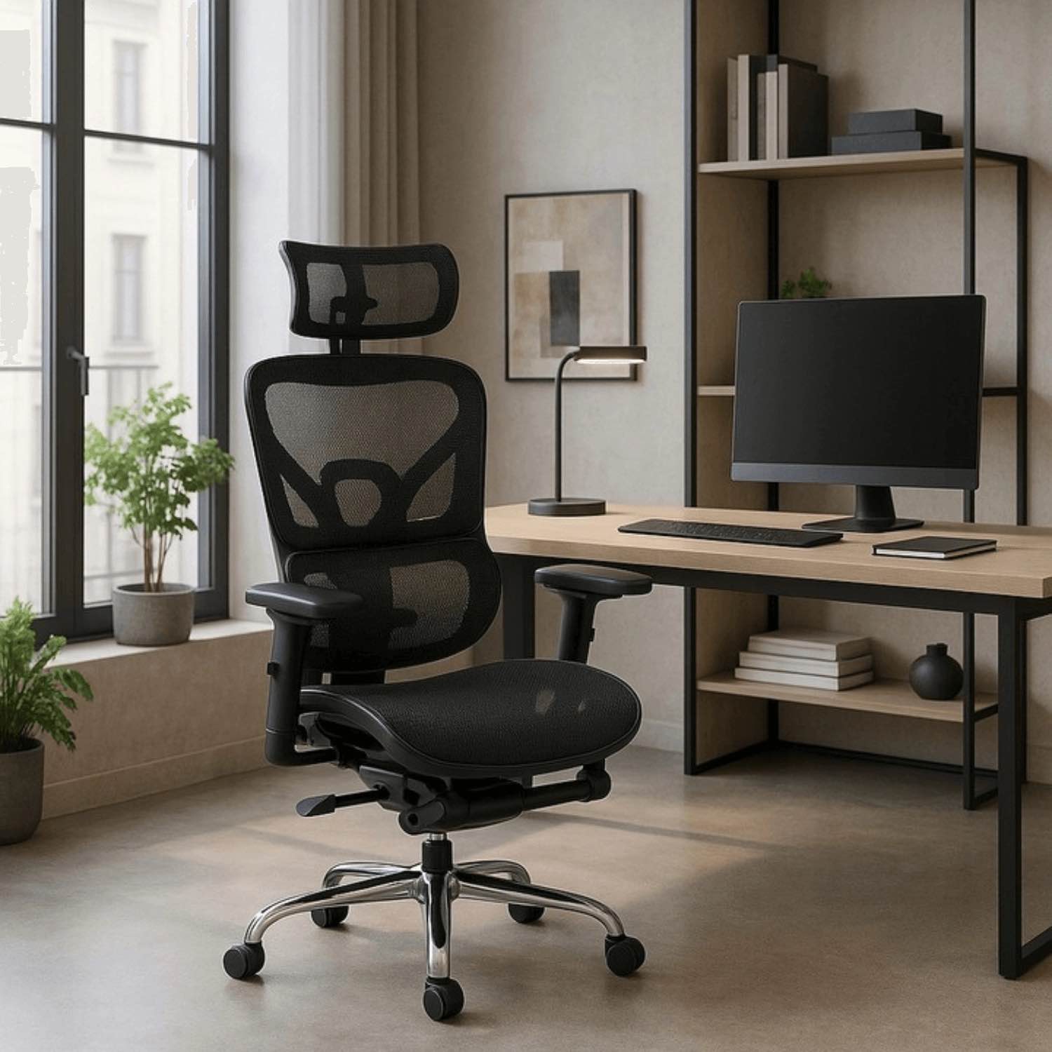 Fotel obrotowy KAIR ergonomiczny czarny – nowoczesny fotel biurowy z regulacją