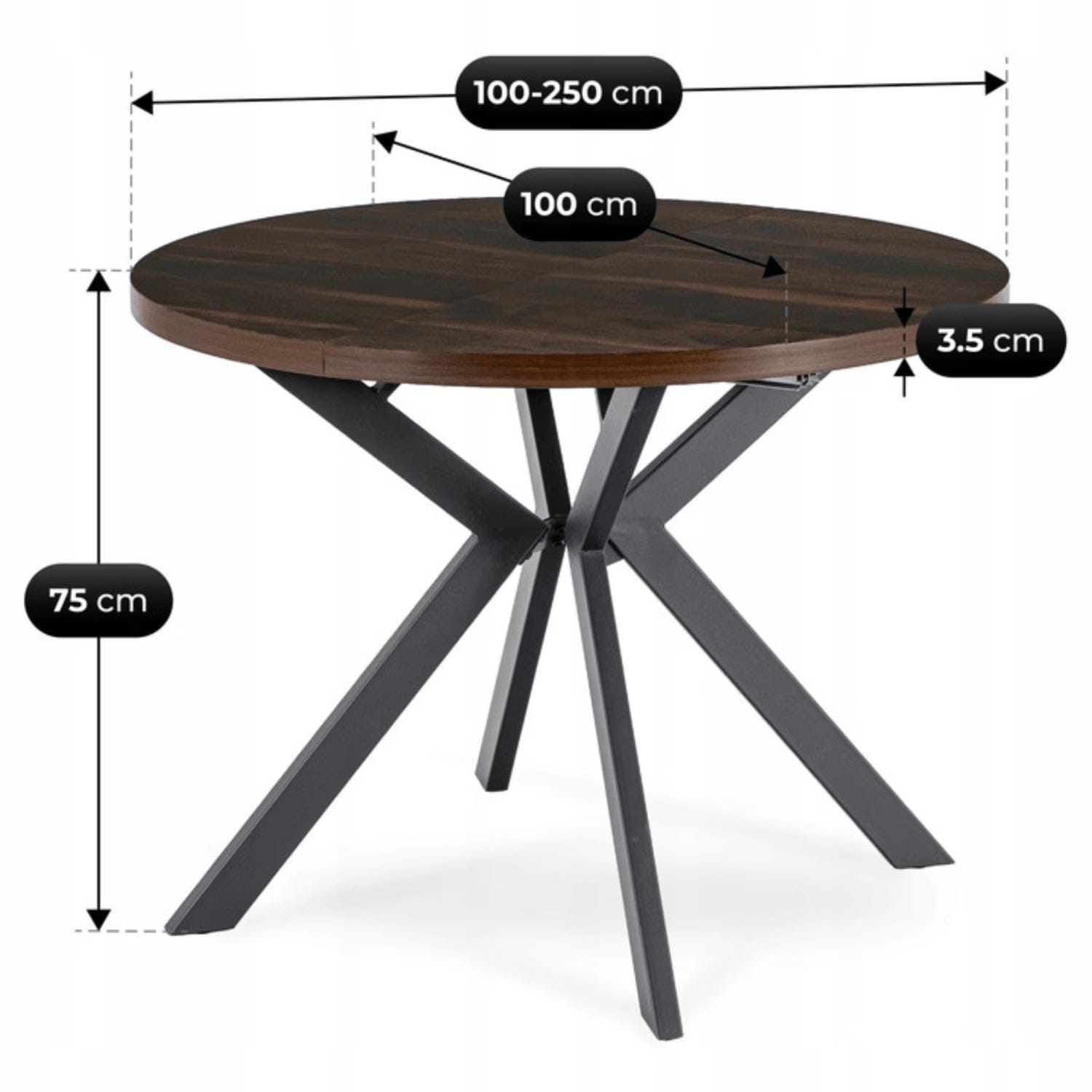 Zestaw Stół LUKAS 100-250 cm Orzech/Czarny i 4 Krzesła PERU Czarne
