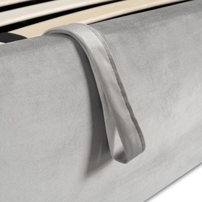 Łóżko 180x200 tapicerowane z pojemnikiem na pościel BRISTOL – Szare Welurowe