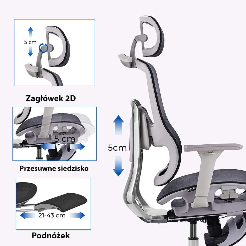 Fotel ergonomiczny biurowy obrotowy z regulacją Homer Czarno-Szary z regulowanym oparciem