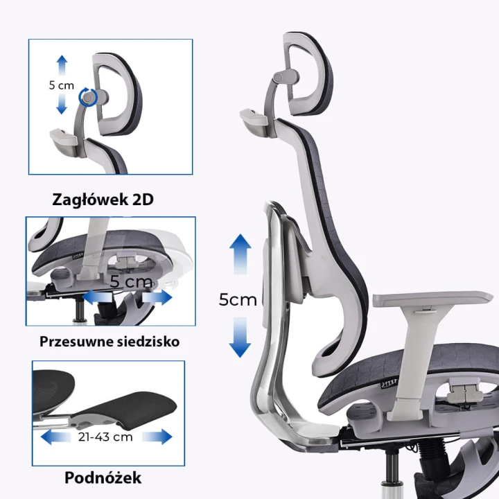Fotel ergonomiczny biurowy obrotowy z regulacją Homer Czarno-Szary z regulowanym oparciem