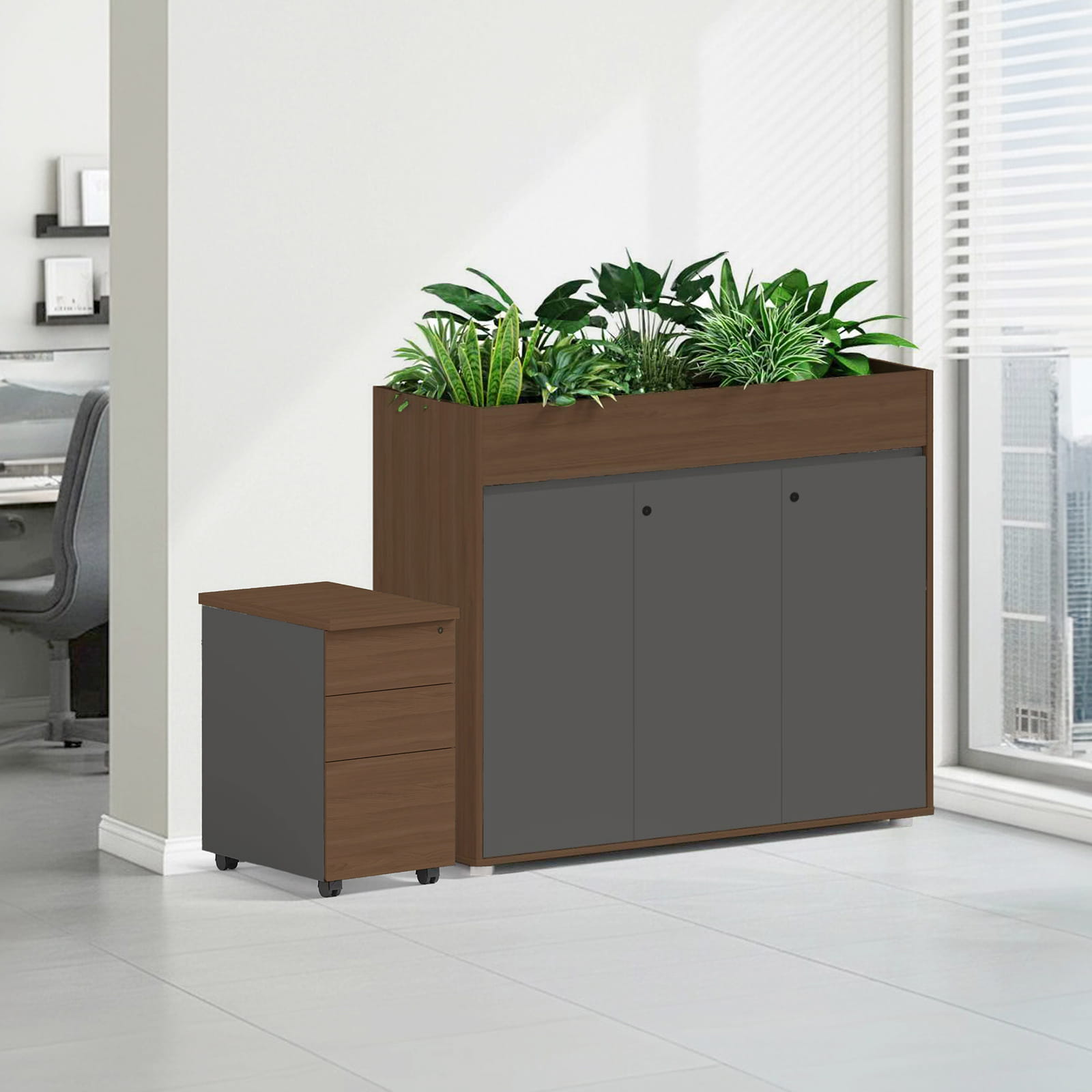 Komoda szafka do biura gabinetu Kwietnik biurowy z szafką Loft Work Dark 120cm