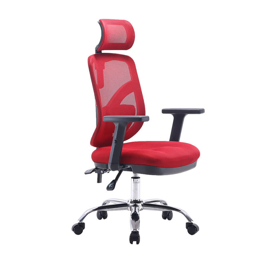 regulowany-fotel-biurowy-czerwony-ergonomia
