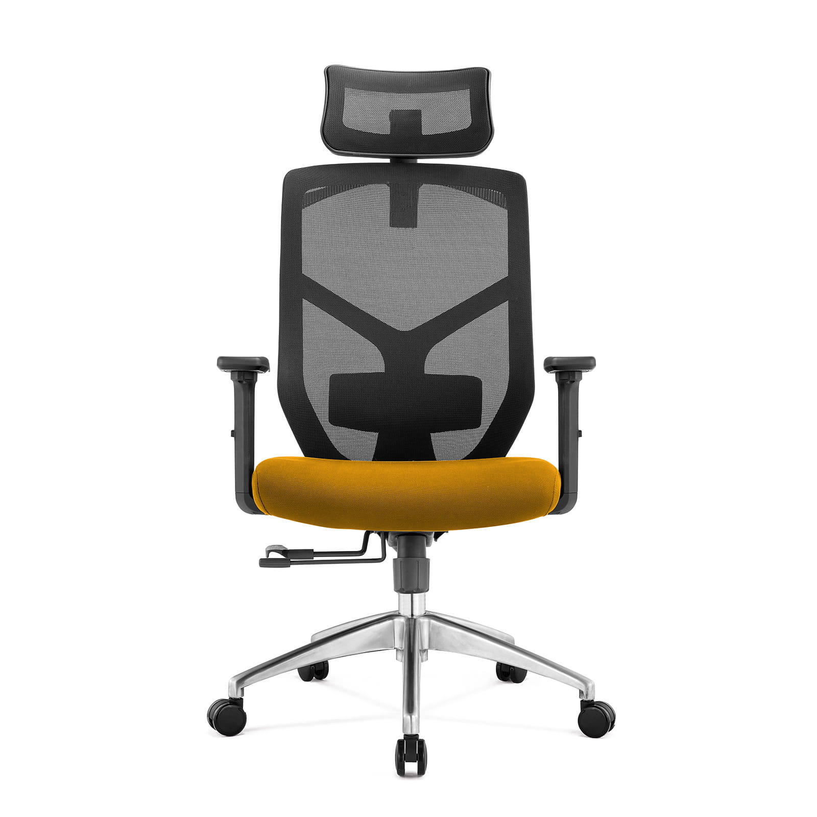 fotel-biurowy-ergonomiczny-zolty-widok-z-przodu