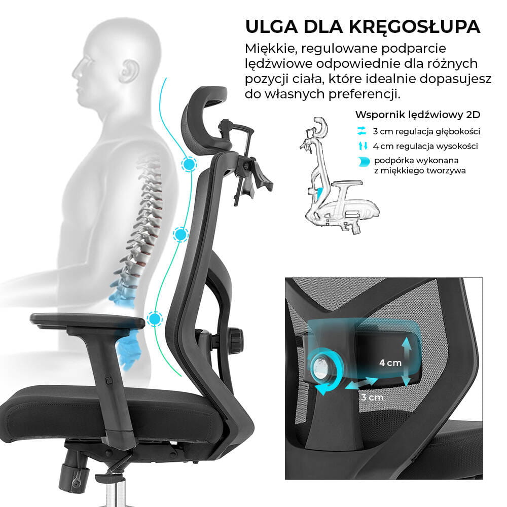 Fotel biurowy ergonomiczny do biura i domu regulacją Bordowy