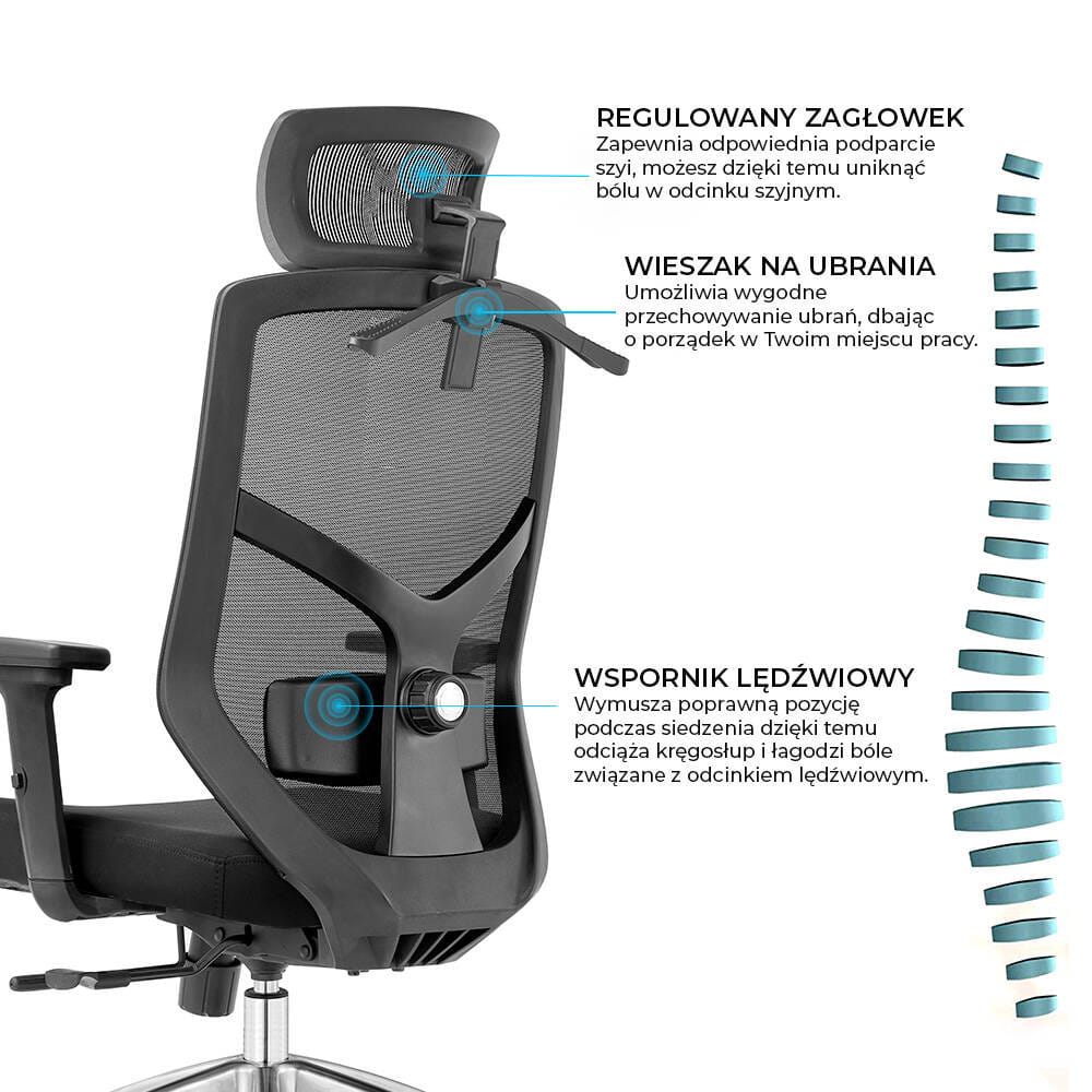 Fotel biurowy ergonomiczny do biura i domu regulacją granatowy