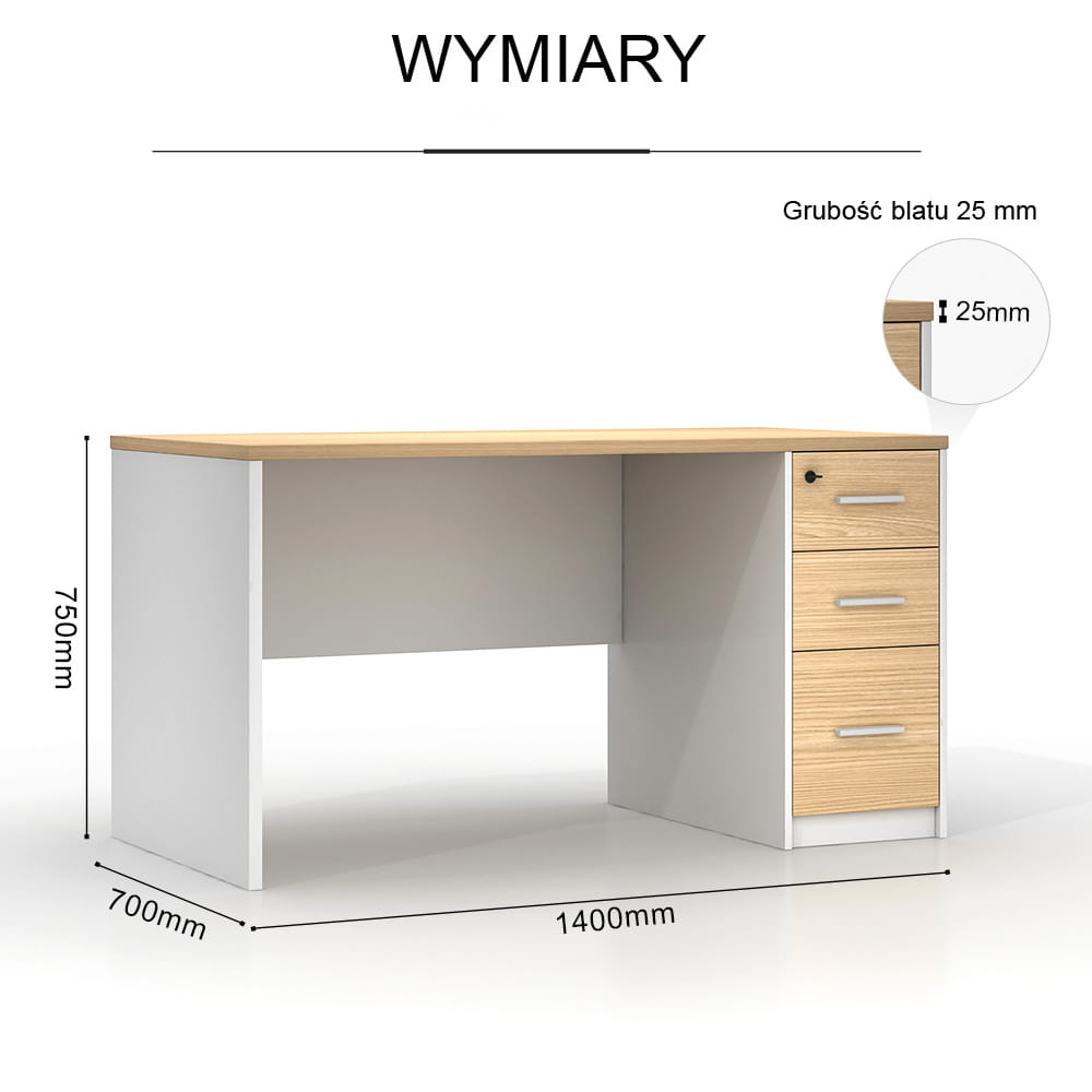 Biurko z szufladami Loft Work Light 140 cm do domu i biura