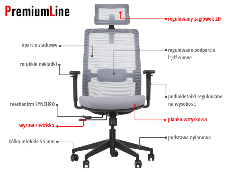 Fotel biurowy ergonomiczny do biura domu CUTLER 2  szary
