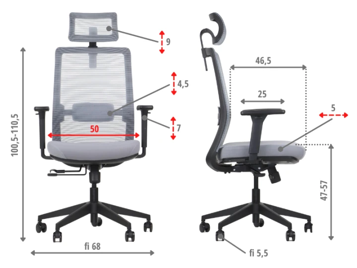 Fotel biurowy ergonomiczny do biura domu CUTLER 2  szary