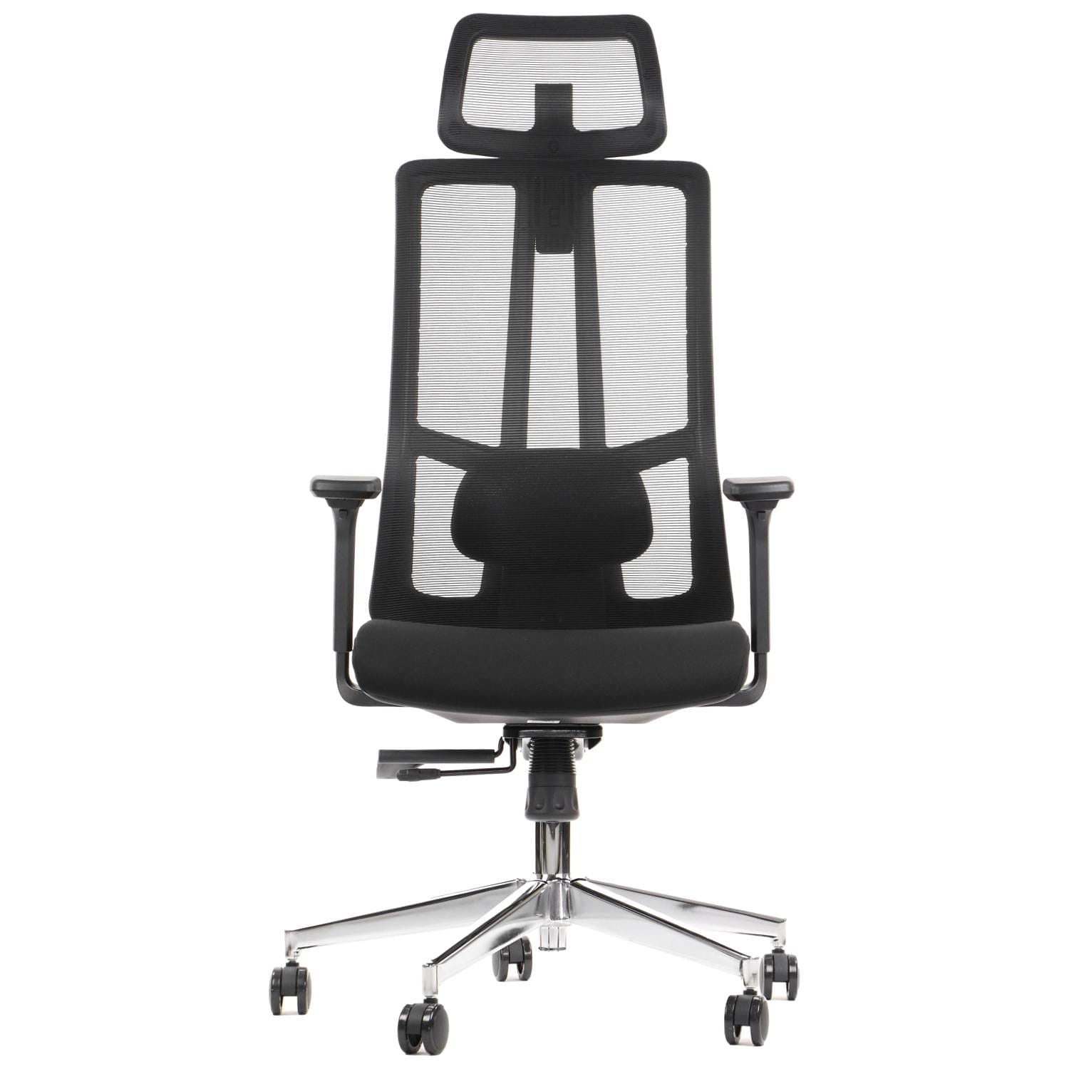Ergonomiczny fotel biurowy obrotowy do biura i home office AKCENT czarny podstawa chromowana