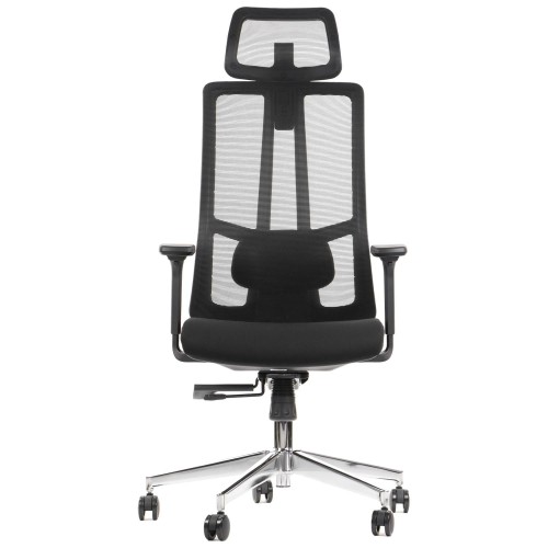 Ergonomiczny fotel biurowy obrotowy do biura i home office AKCENT czarny podstawa chromowana