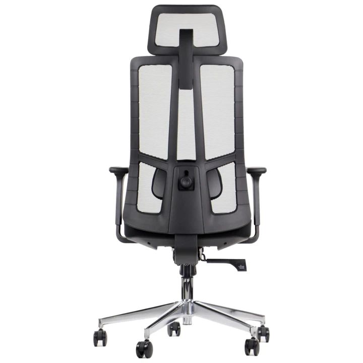 Ergonomiczny fotel biurowy obrotowy do biura i home office AKCENT czarny podstawa chromowana