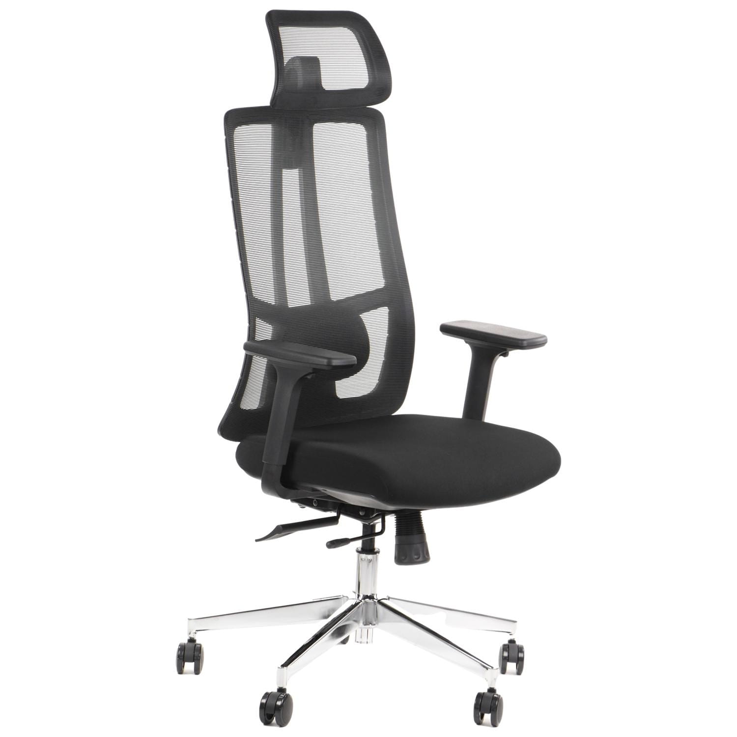 Ergonomiczny fotel biurowy obrotowy do biura i home office AKCENT czarny podstawa chromowana