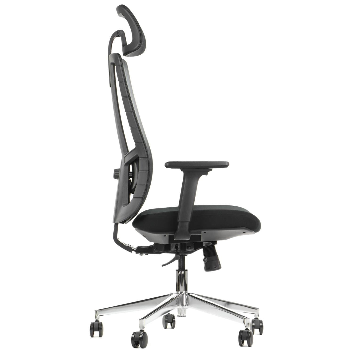 Ergonomiczny fotel biurowy obrotowy do biura i home office AKCENT czarny podstawa chromowana