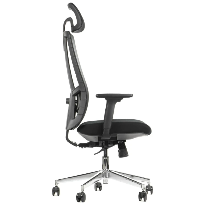 Ergonomiczny fotel biurowy obrotowy do biura i home office AKCENT czarny podstawa chromowana