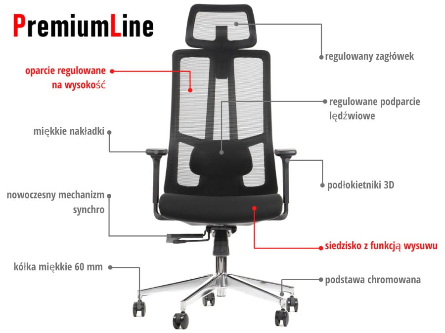 Ergonomiczny fotel biurowy obrotowy do biura i home office AKCENT czarny podstawa chromowana