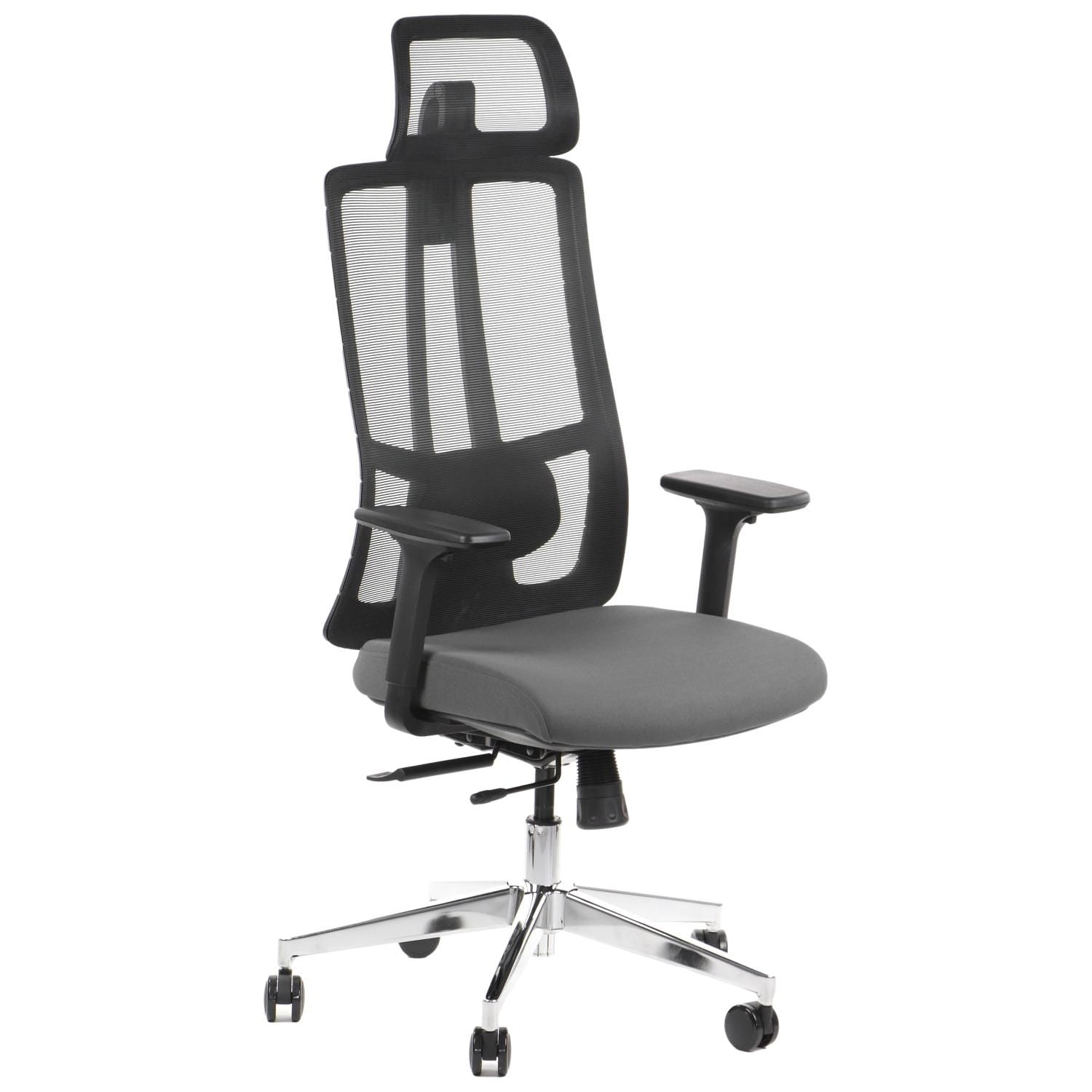 Ergonomiczny fotel biurowy obrotowy do biura i home office AKCENT szary-czarny podstawa chromowana