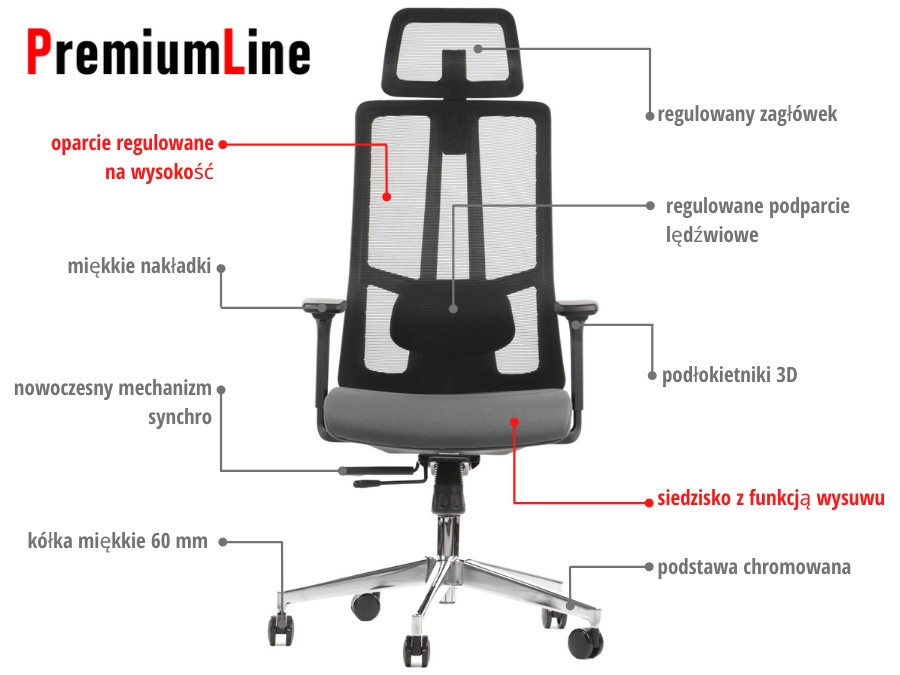Ergonomiczny fotel biurowy obrotowy do biura i home office AKCENT szary-czarny podstawa chromowana