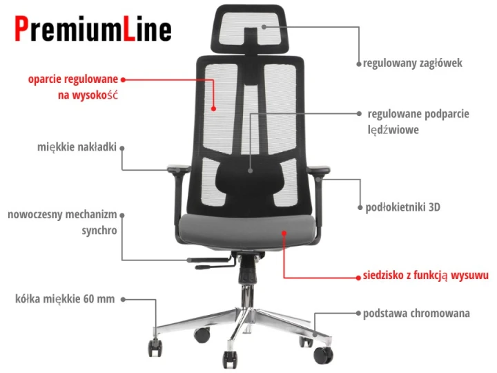Ergonomiczny fotel biurowy obrotowy do biura i home office AKCENT szary-czarny podstawa chromowana