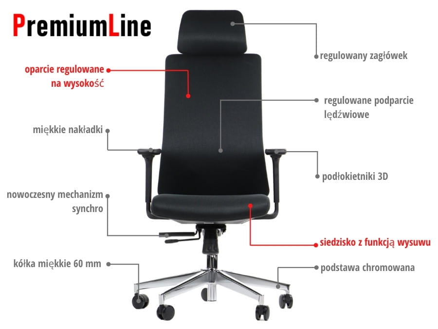 Ergonomiczny fotel biurowy obrotowy do biura i home office AKCENT/F czarny podstawa chromowana