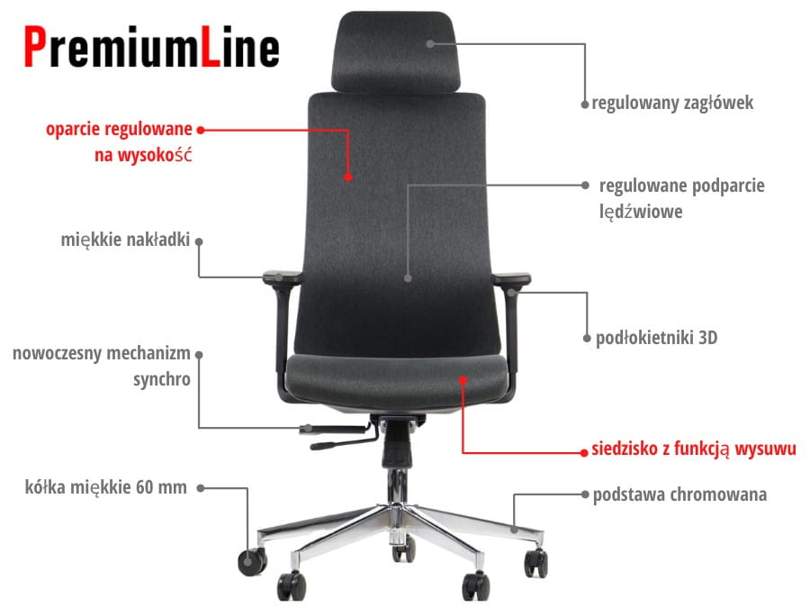 Ergonomiczny fotel biurowy obrotowy do biura i home office AKCENT/F grafit podstawa chromowana