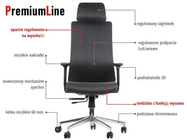 Ergonomiczny fotel biurowy obrotowy do biura i home office AKCENT/F grafit podstawa chromowana