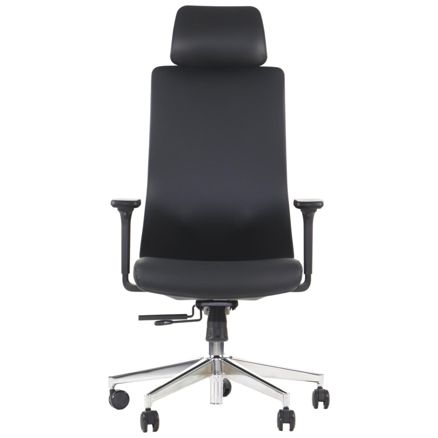 Ergonomiczny fotel biurowy obrotowy do biura i home office AKCENT PU czarny podstawa chromowana