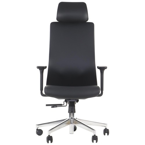 Ergonomiczny fotel biurowy obrotowy do biura i home office AKCENT PU czarny podstawa chromowana