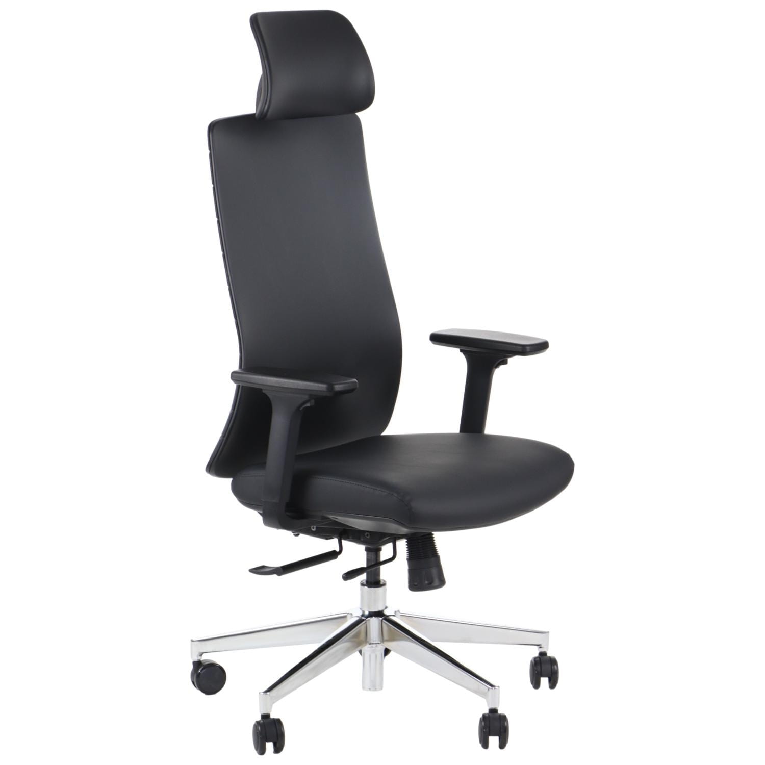 Ergonomiczny fotel biurowy obrotowy do biura i home office AKCENT PU czarny podstawa chromowana