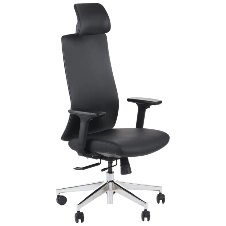Ergonomiczny fotel biurowy obrotowy do biura i home office AKCENT PU czarny podstawa chromowana