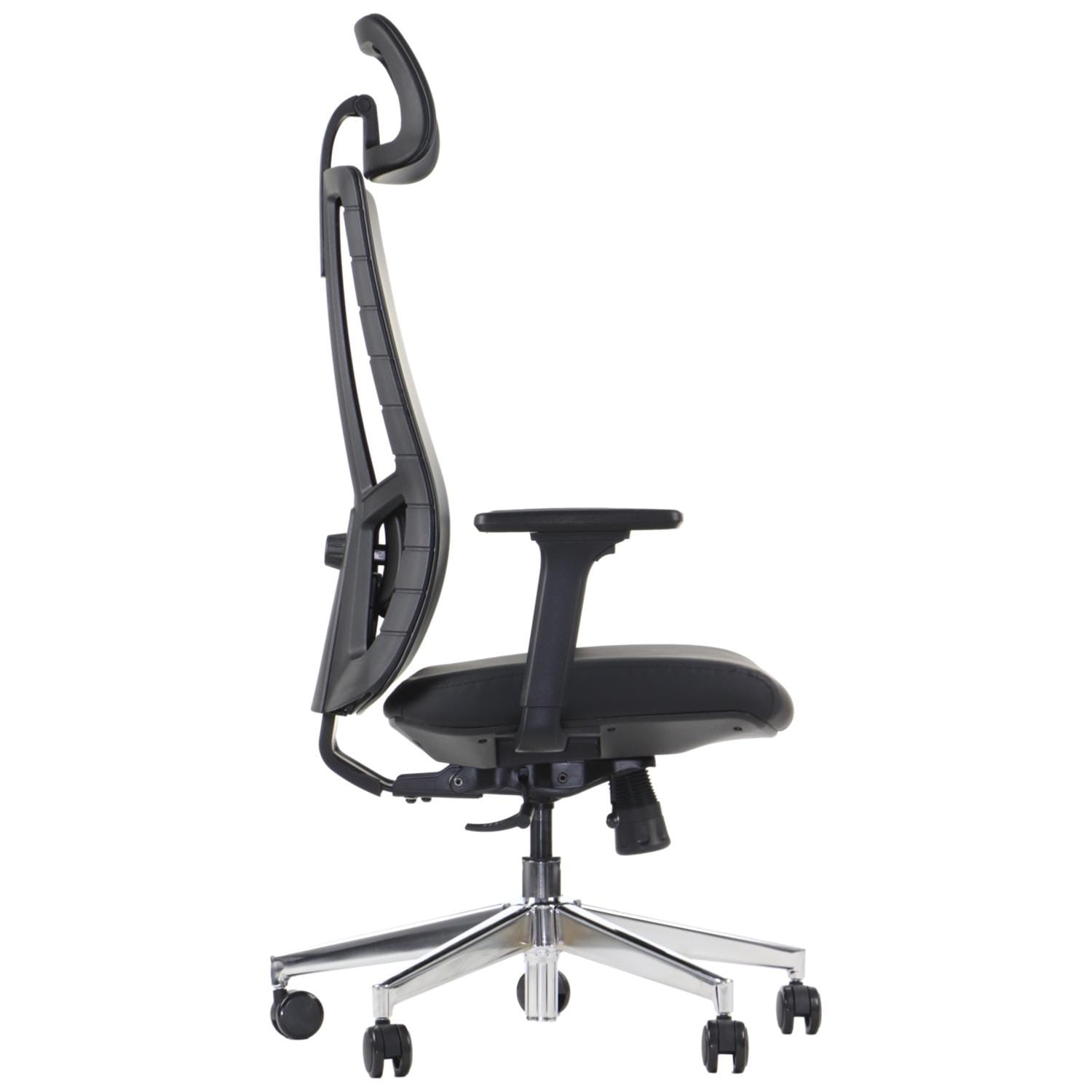 Ergonomiczny fotel biurowy obrotowy do biura i home office AKCENT PU czarny podstawa chromowana