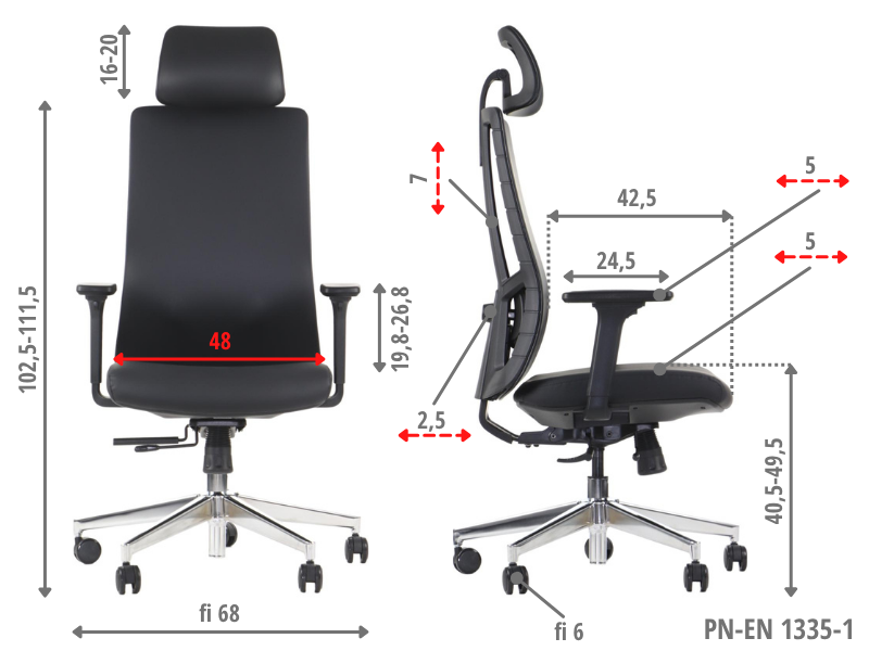 Ergonomiczny fotel biurowy obrotowy do biura i home office AKCENT PU czarny podstawa chromowana