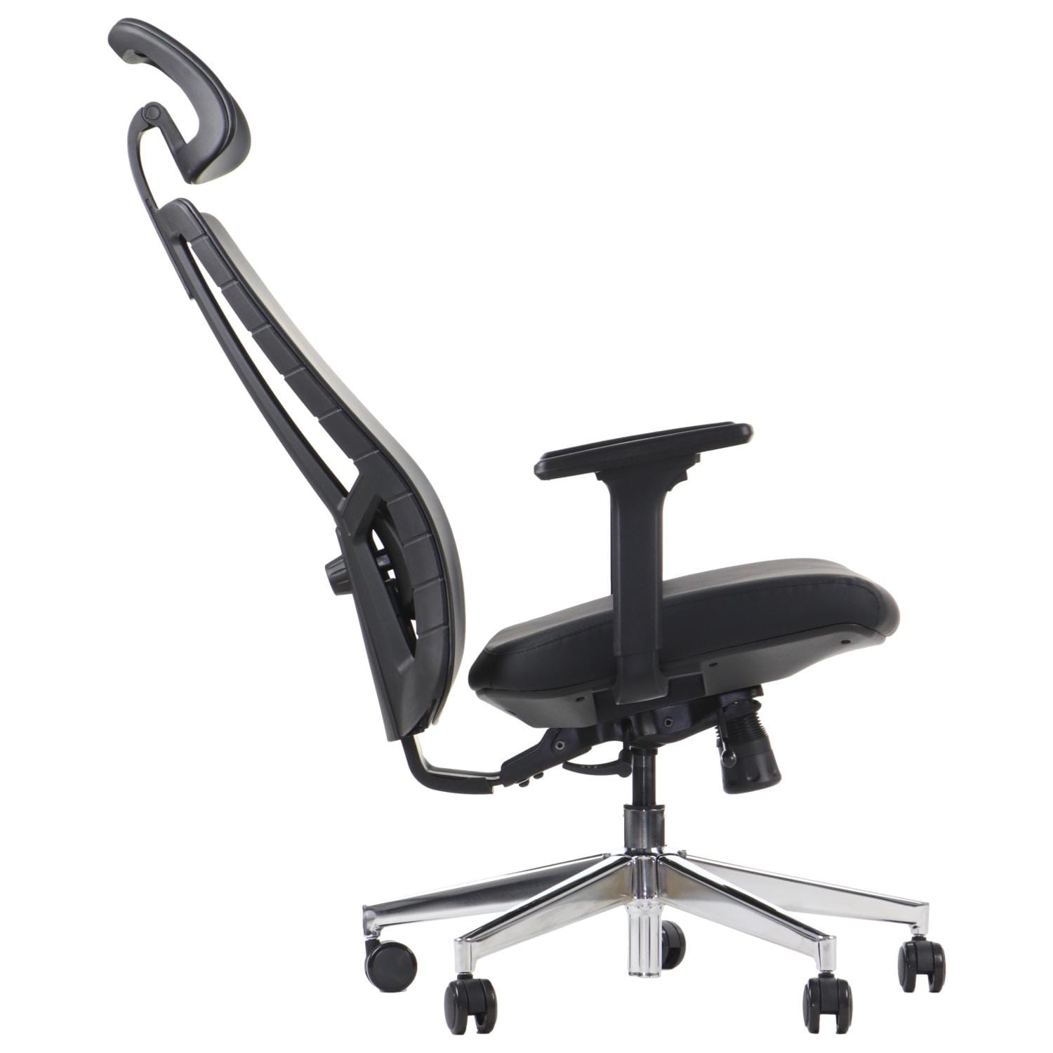 Ergonomiczny fotel biurowy obrotowy do biura i home office AKCENT PU czarny podstawa chromowana