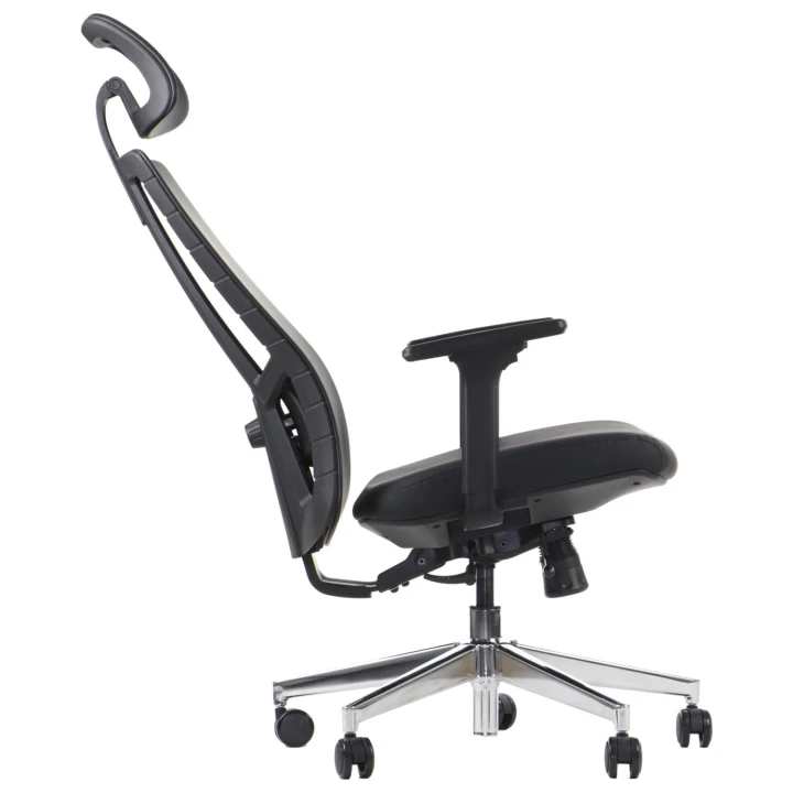 Ergonomiczny fotel biurowy obrotowy do biura i home office AKCENT PU czarny podstawa chromowana