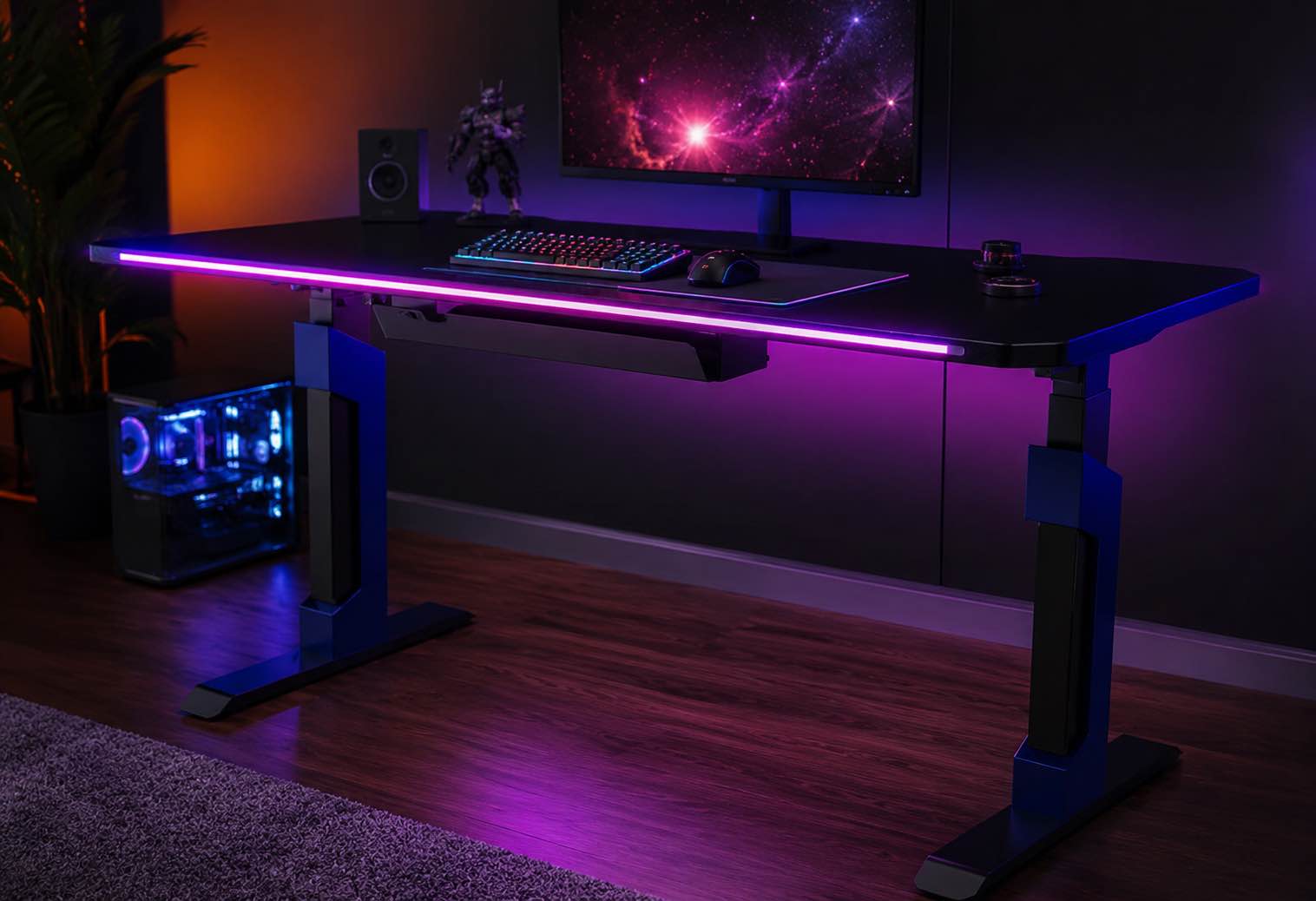 biurko elektryczne regulowane gamingowe dla gracza do pracy homestyleconcept.pl z podswietleniem.webp