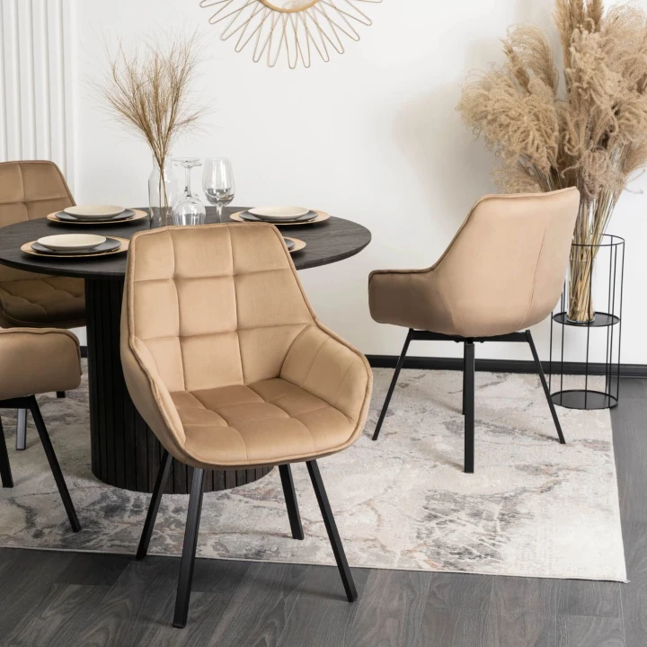 Eleganckie krzesło welurowe LUNA beżowe 360° – homestyleconcept.pl