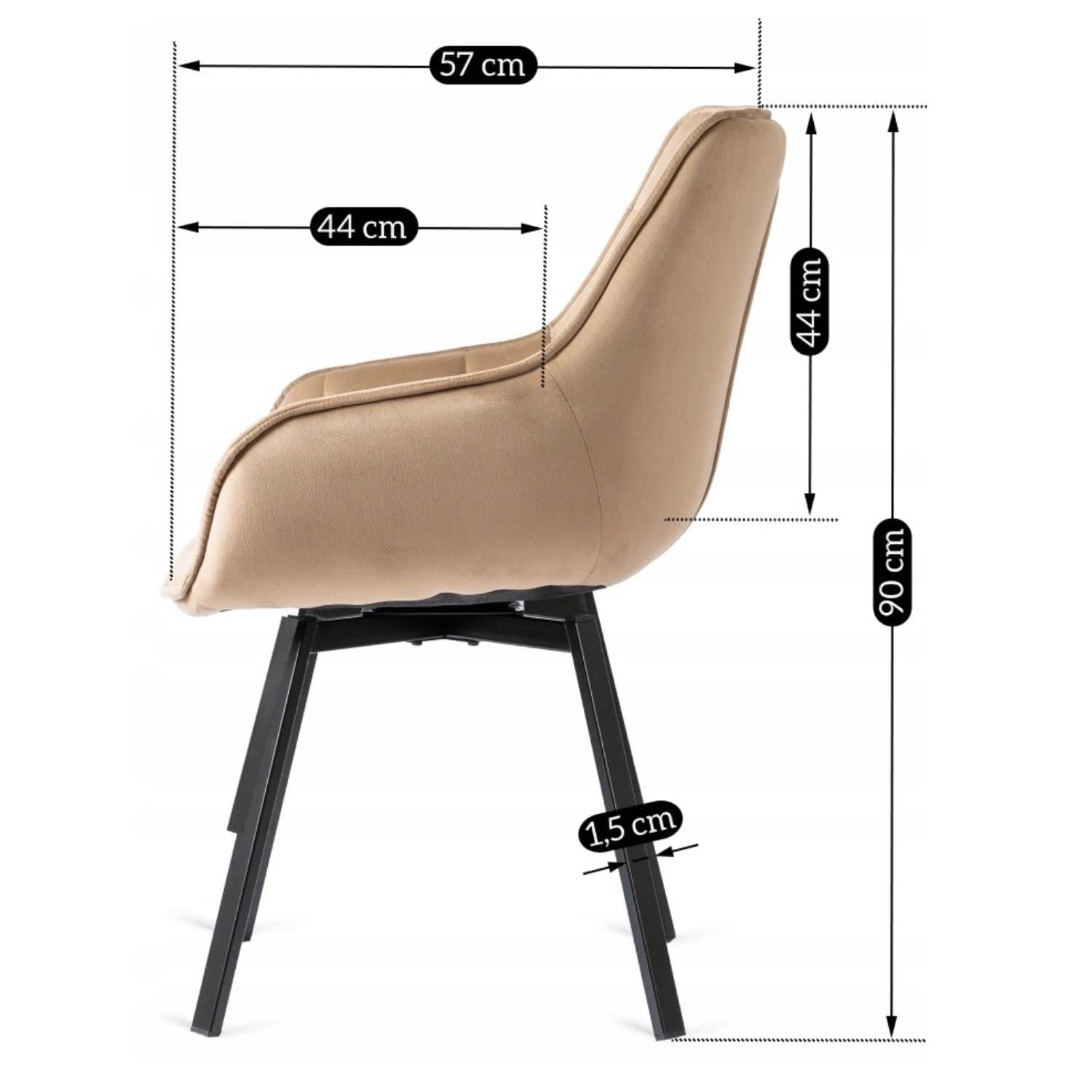 Krzesło LUNA beżowe welurowe z funkcją obrotu 360° – homestyleconcept.pl