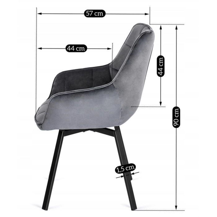 Krzesło welurowe obrotowe LUNA na metalowych nogach – homestyleconcept.pl wymiar