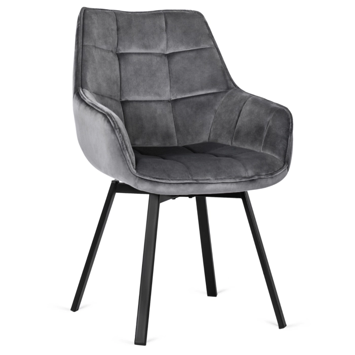 Szare krzesło LUNA z czarnymi nogami i podłokietnikami – homestyleconcept.pl