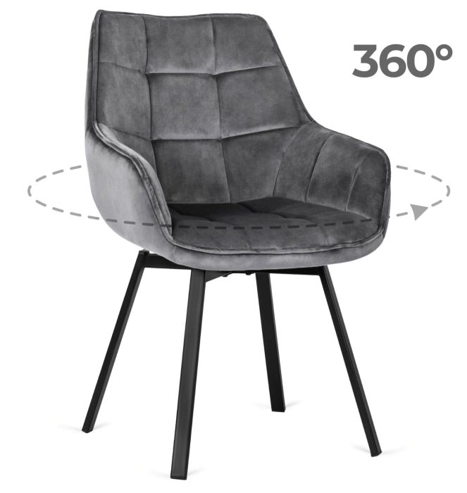 Krzesło obrotowe LUNA szare welurowe z podłokietnikami – homestyleconcept.pl