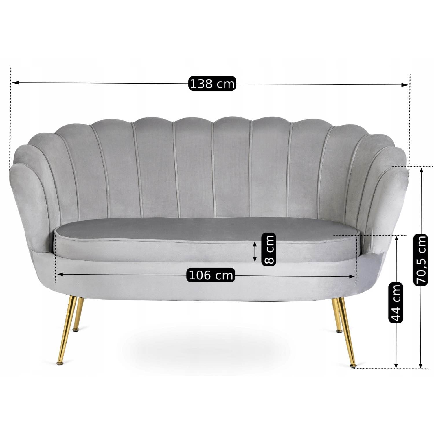 Sofa Dwuosobowa Muszelka wypoczynek do salonu ZENDAYA Glamour Szara