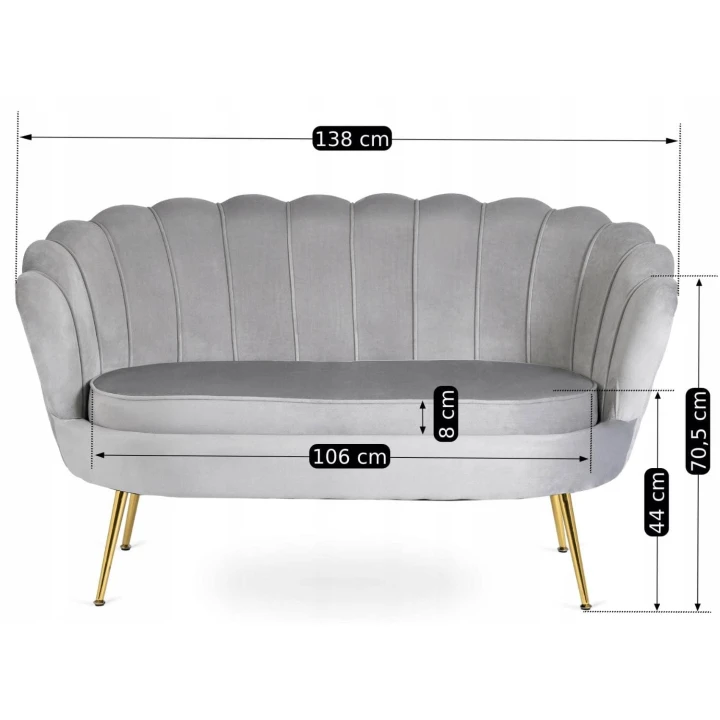 Sofa Dwuosobowa Muszelka wypoczynek do salonu ZENDAYA Glamour Szara