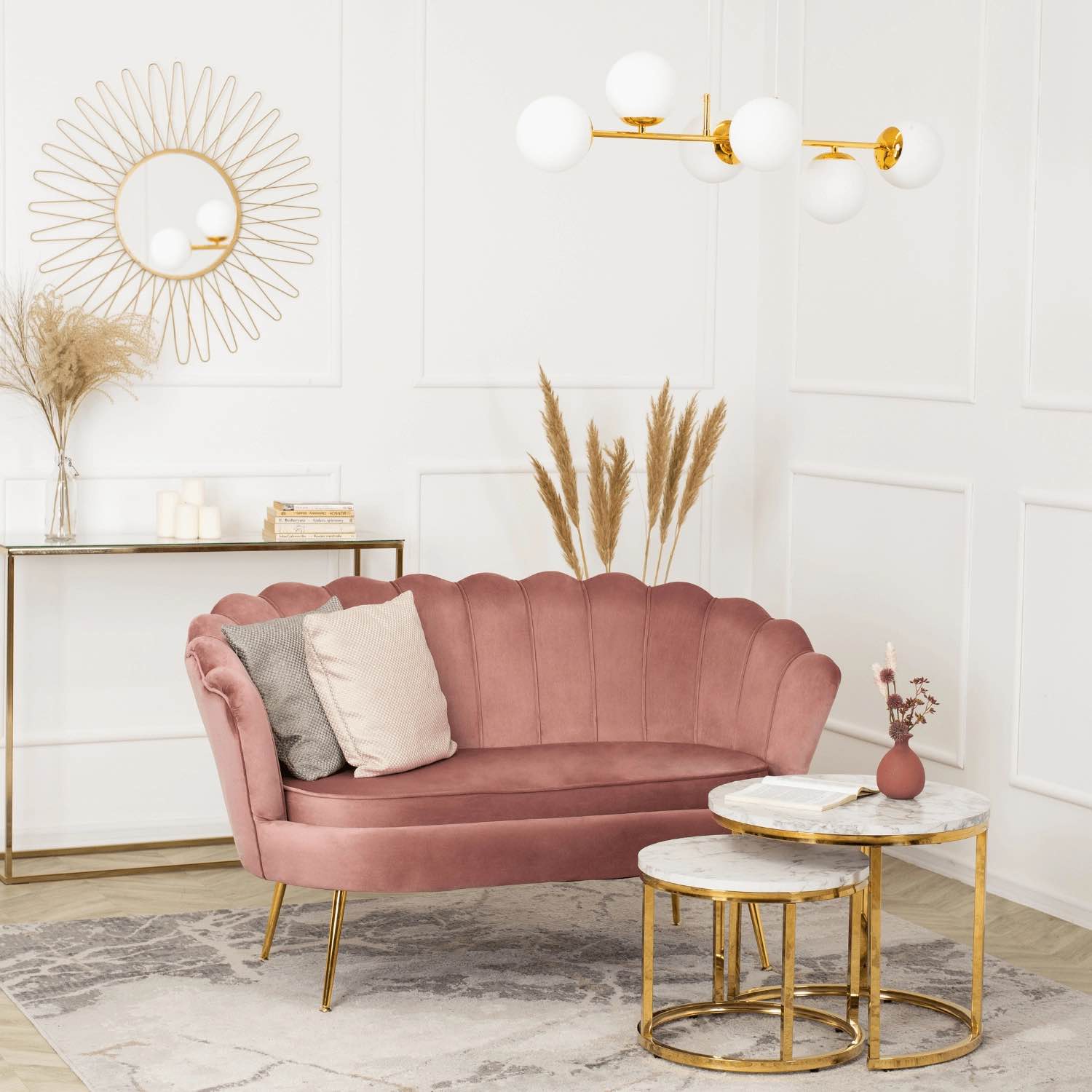 Sofa Dwuosobowa Muszelka wypoczynek do salonu ZENDAYA Glamour Różowa