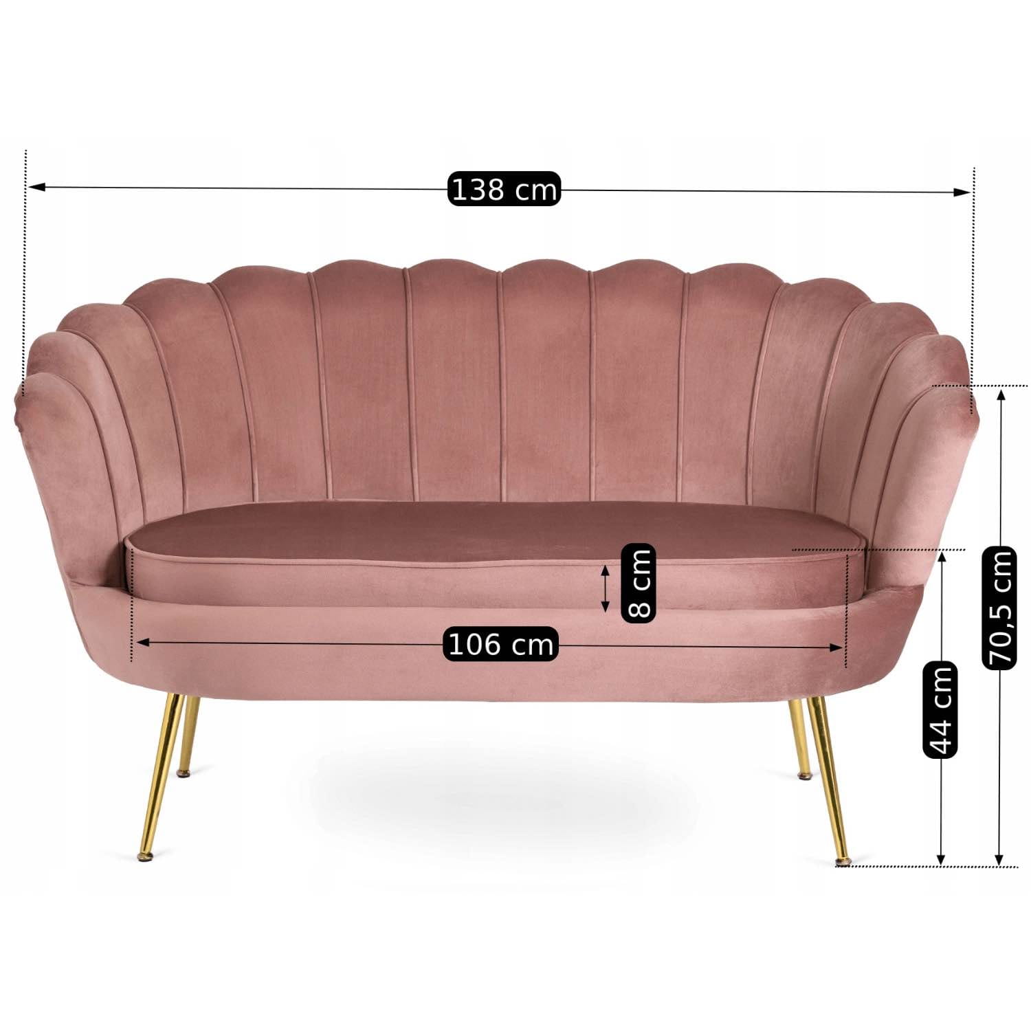 Sofa Dwuosobowa Muszelka wypoczynek do salonu ZENDAYA Glamour Różowa