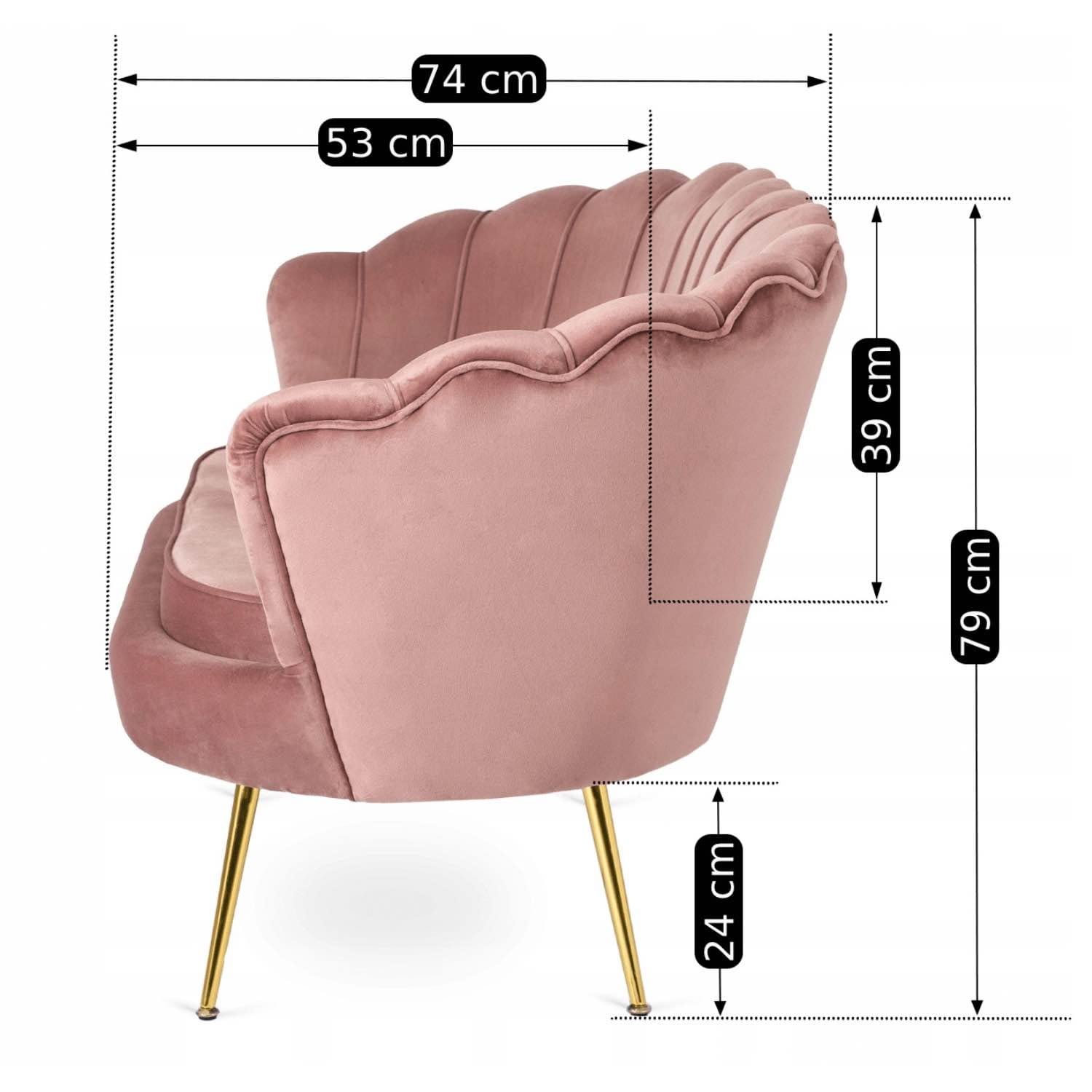 Sofa Dwuosobowa Muszelka wypoczynek do salonu ZENDAYA Glamour Różowa
