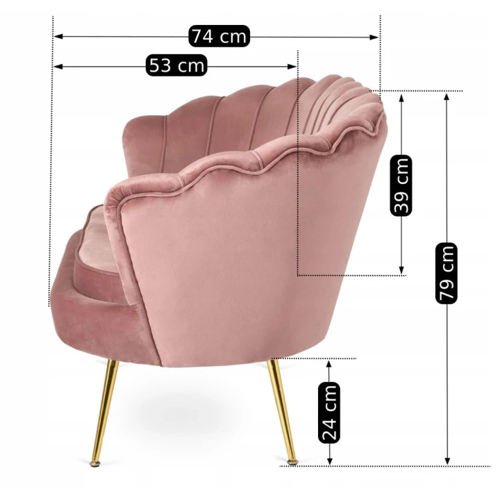 Sofa Dwuosobowa Muszelka wypoczynek do salonu ZENDAYA Glamour Różowa